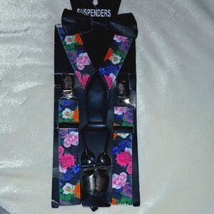 Floral Kid Suspenders with Black Bow Tie